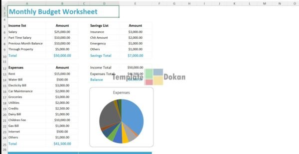 Monthly Budget Worksheet Template